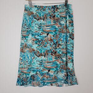 Vintage Jonden light blue brown coastal print pull-on skirt, Y2K, USA, size L